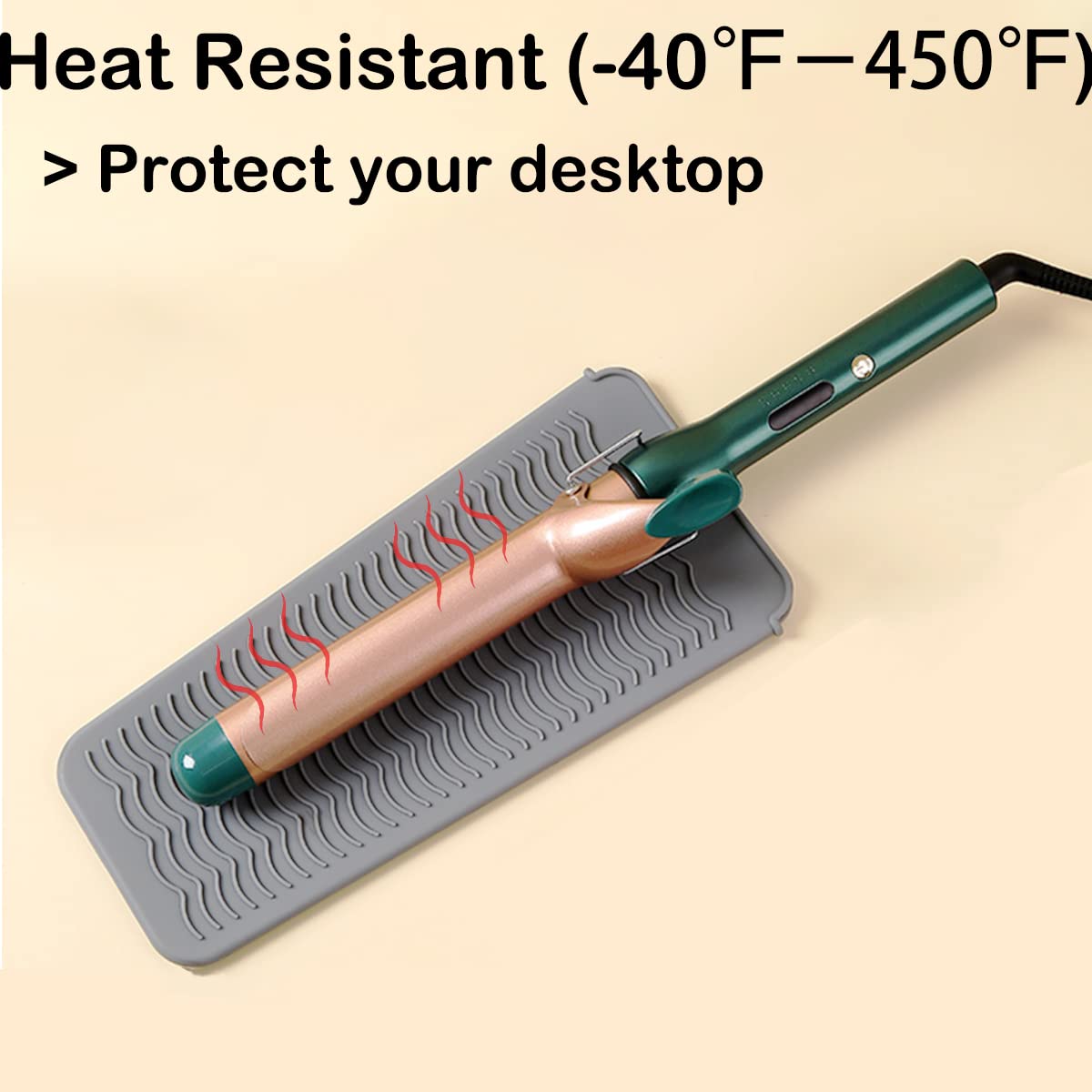 Heat Resistant Silicone Mat with Hanging Hole, Straightener Heat Resistant Travel Mat & Pouch for Curling Iron, Flat Iron and Other Hot Hair Styling Tools, 11 x 5 in, Gray