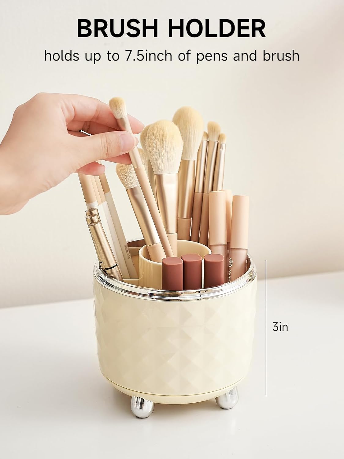 Makeup Brush Holder with Dustproof Lid, 360 Rotating Makeup Brush Organizer, Brushes Cup for Cosmetics, Nail Polish, Bathroom Vanity
