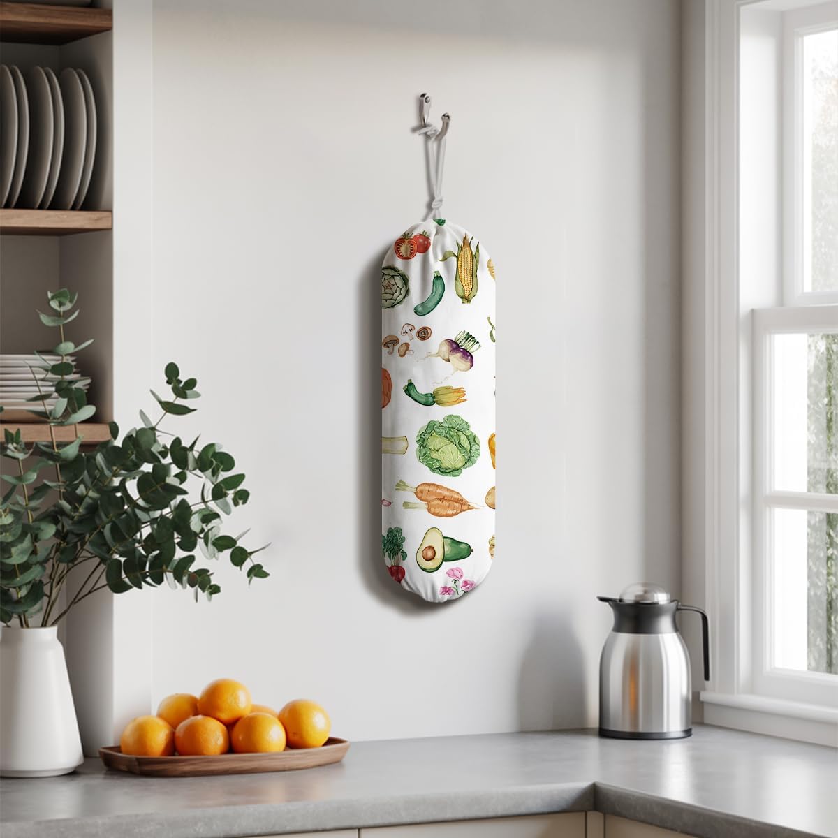 Vegetables Plastic Bag Holder, Grocery Bags Storage Holders, Reusable Shopping Bags Holder Dispenser for Kitchens, Farmhouse Kitchen Decor Gifts for Women, Kitchen Pattern Garbage Bag 47