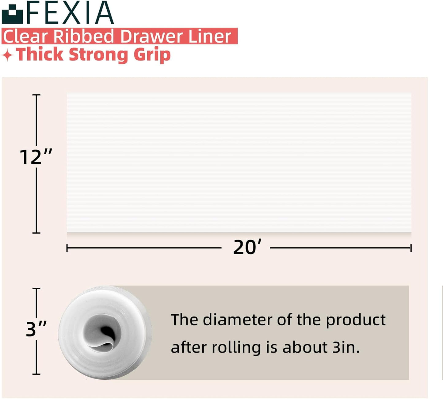 FEXIA Shelf Liners for Kitchen Cabinets Drawer Non Adhesive Non-Slip Liner 12 Inches x 20 FT Waterproof & Oil-Proof Durable Material Fridge Liner for Shelves
