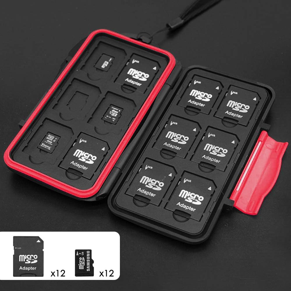 Set of 2, Memory Card Case with Carabiner and Card Removal Tool, findTop Water-Resistant Shockproof Carrying Case Protector Box 24 Slots for 12 Piece SDHC/SDXC Cards and 12 Micro SD Cards