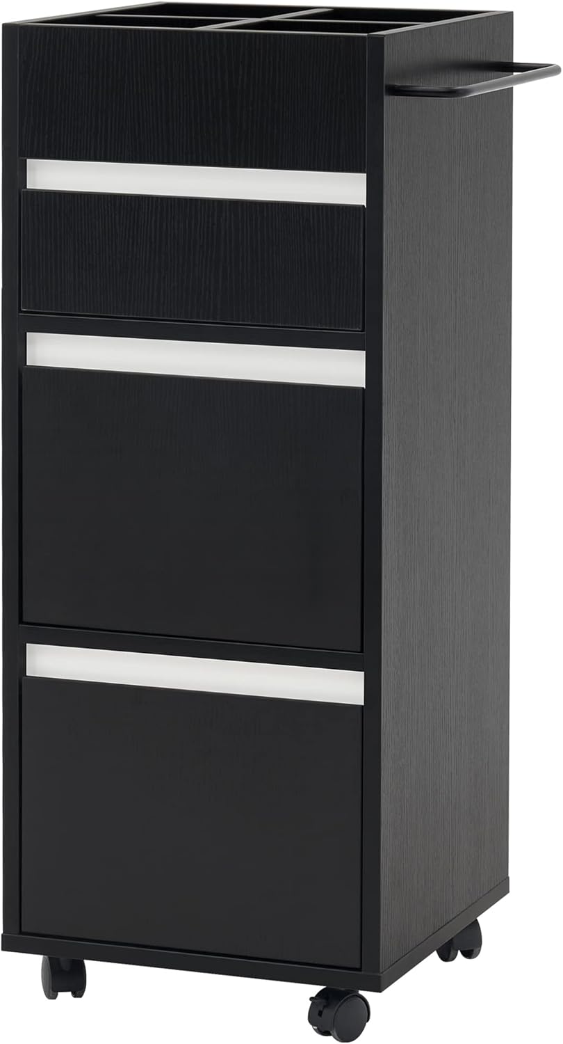 BarberPub Salon Trolley with Drawers Barber Cart Storage Cabinet Beauty Organizer Spa Equipment 2039 (Black)