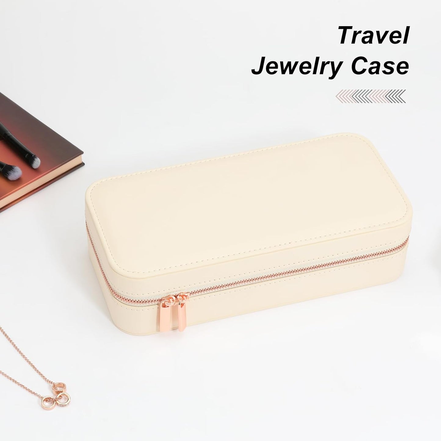Travel Jewelry Case, Small Jewelry Organizer Box Portable Jewellery Box for Rings Earrings Necklaces Bracelets, Beige C