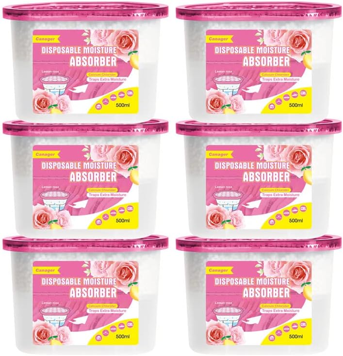 CANAGER Moisture Absorber Box, Lemon Rose-6 packs, Dehumidifier for Closet, Bedroom and Kitchen, Odor Eliminator,Moisture Absorber 12.5 oz.