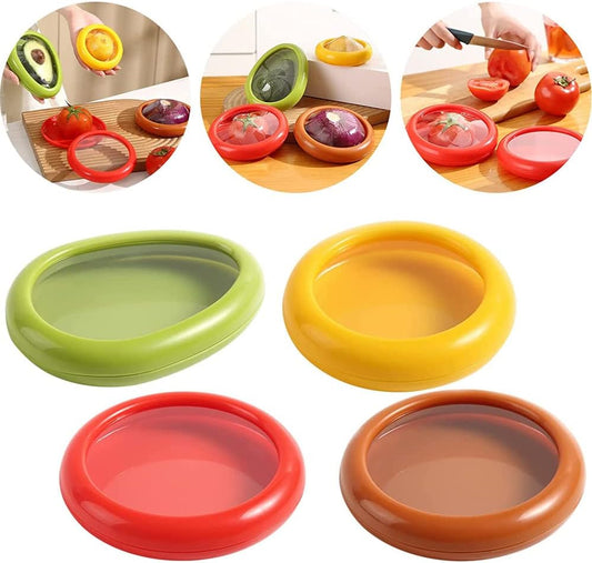 4PCS Fruit and Vegetable Storage Containers For Refrigerator Reusable Food Containers Airtight Veggie Crisper Sealed Box Saver Fresh Keeper for Cut Lemon, Sliced Onion, Half Avocado Tomato Garlic