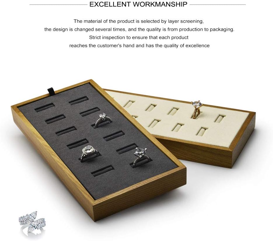 Oirlv Solid Wood Jewelry Display Tray 12 Slots Ring Holder Showcase Organizer(Grey)