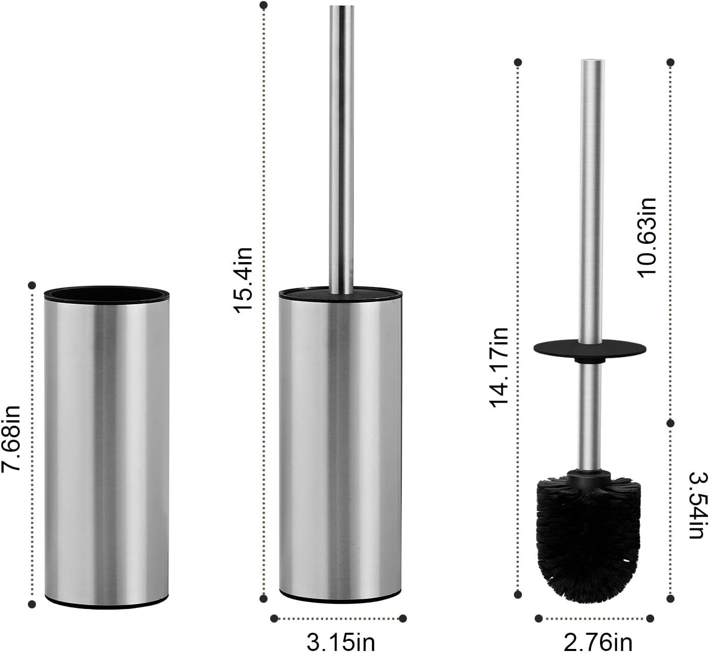 304 Stainless Steel Toilet Brush and Brush Holder Set, Circular Floor Toilet Brush Holder, Long Handle, Bathroom Heavy-Duty Cleaner, High-End Cylinder Wall，2 Brush Head (Brushed) YIGUANXIN