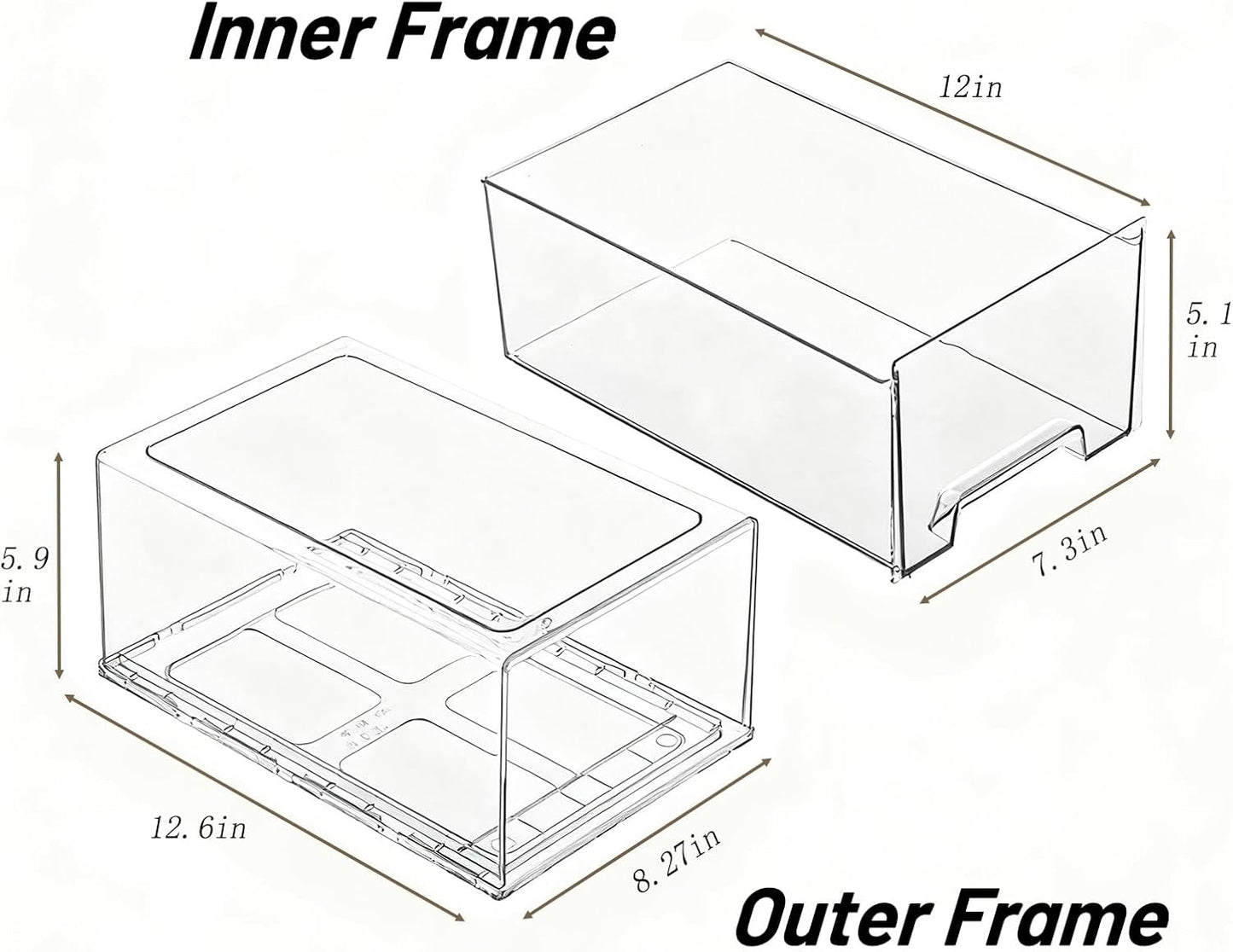 2 Pack Stackable Pull-Out Storage Drawers，Plastic Clear Organizer Bins with Handles，Easily Clean for Undersink，Cabinet，Fridge，Closet，Pantry，Office，Bathroom