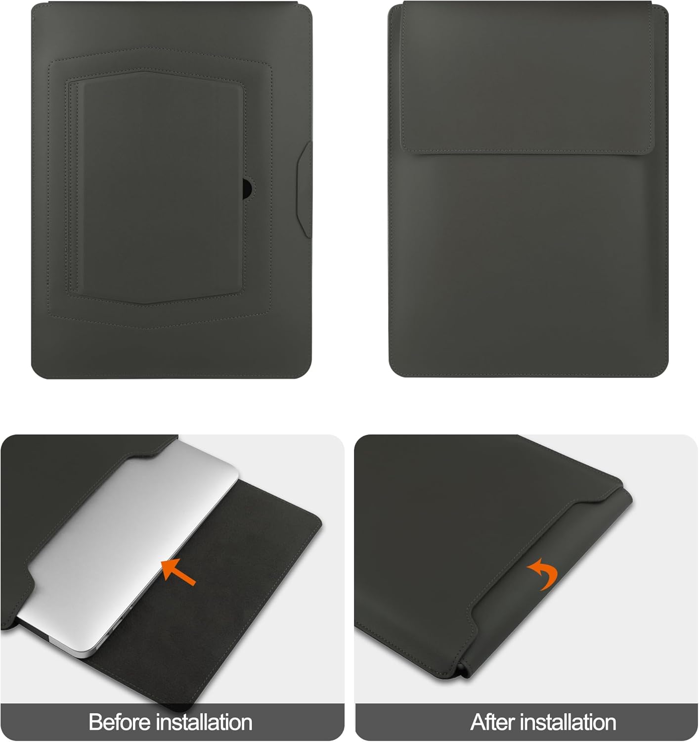 13.3'' /13.6'' Laptop Sleeve Case Leather Bag with Stand Compatible with MacBook Pro 14/MacBook Air 13(M1 M2)/13.3'' Yoga/Dell XPS 13/HP/Matebook 14'' Laptop case, Grey