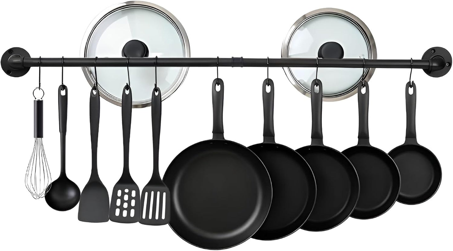 Pan Pot Lid Utensil Hanger Rack For Kitchen Organizer Wall Mounted Industrial Pipe Hanging Kitchen Storage Rack Pots Lids Pans Utensils Mugs Wall Holder With 10 Hooks
