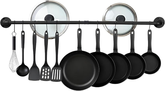 Pan Pot Lid Utensil Hanger Rack For Kitchen Organizer Wall Mounted Industrial Pipe Hanging Kitchen Storage Rack Pots Lids Pans Utensils Mugs Wall Holder With 10 Hooks