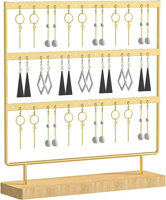 Earring Holder Organizer,Pierced Large Earrings Display Stand For Selling,Small Stud Earring Organizer Rack,Hoop Earring Storage Hanger Tree (Golden, 3 tier)