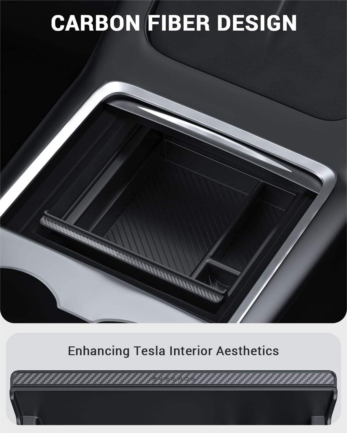 BASENOR 2021-2024 Tesla Model Y/3 Center Console Organizer Tray (Carbon Edition) Console Hidden Storage Box with Coin Purse and Sunglasses Holder for Model Y 2021-2024 Model 3 2021-2023