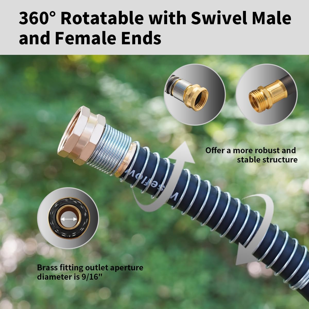 WiseFlow Garden Hose 75FT x 3/4", Heavy Duty Rubber Hose, Water Hose with Five Layered Braiding, Male Female Fittings, 1000PSI Burst, 300PSI Working (Black)