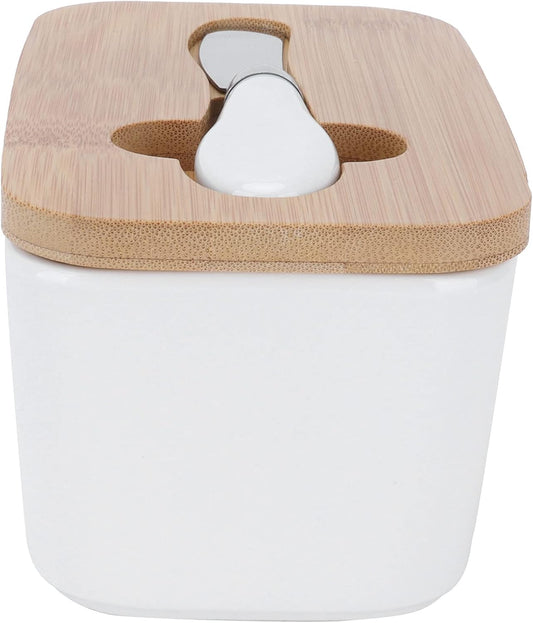 Butter Dish with Wooden Lid, Ceramic Sealed Butter Box Keeper Container Food Dish Storage Tray for Kitchen
