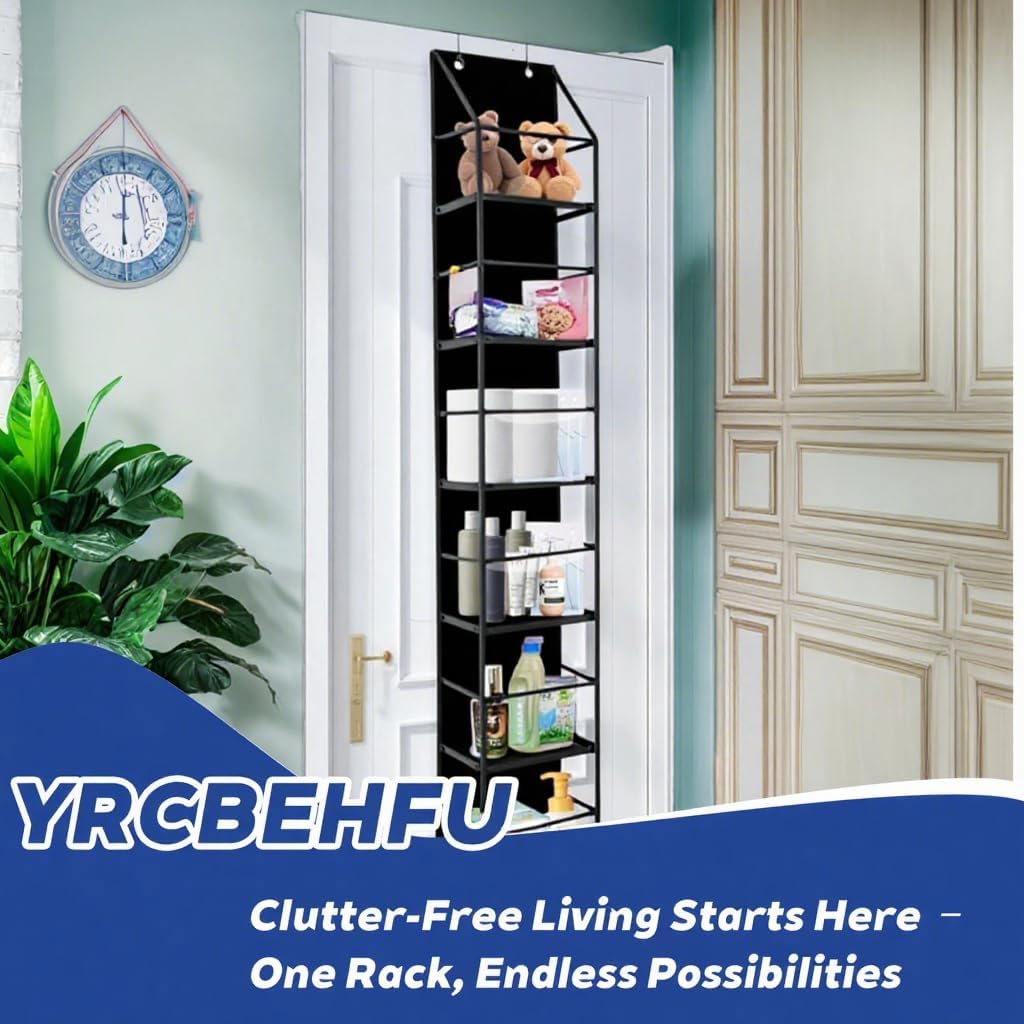6-Tier Over The Door Hanging Organizer - Multi-Purpose Closet Storage Shelf for Bathroom, Bedroom, Nursery, Pantry(Black)