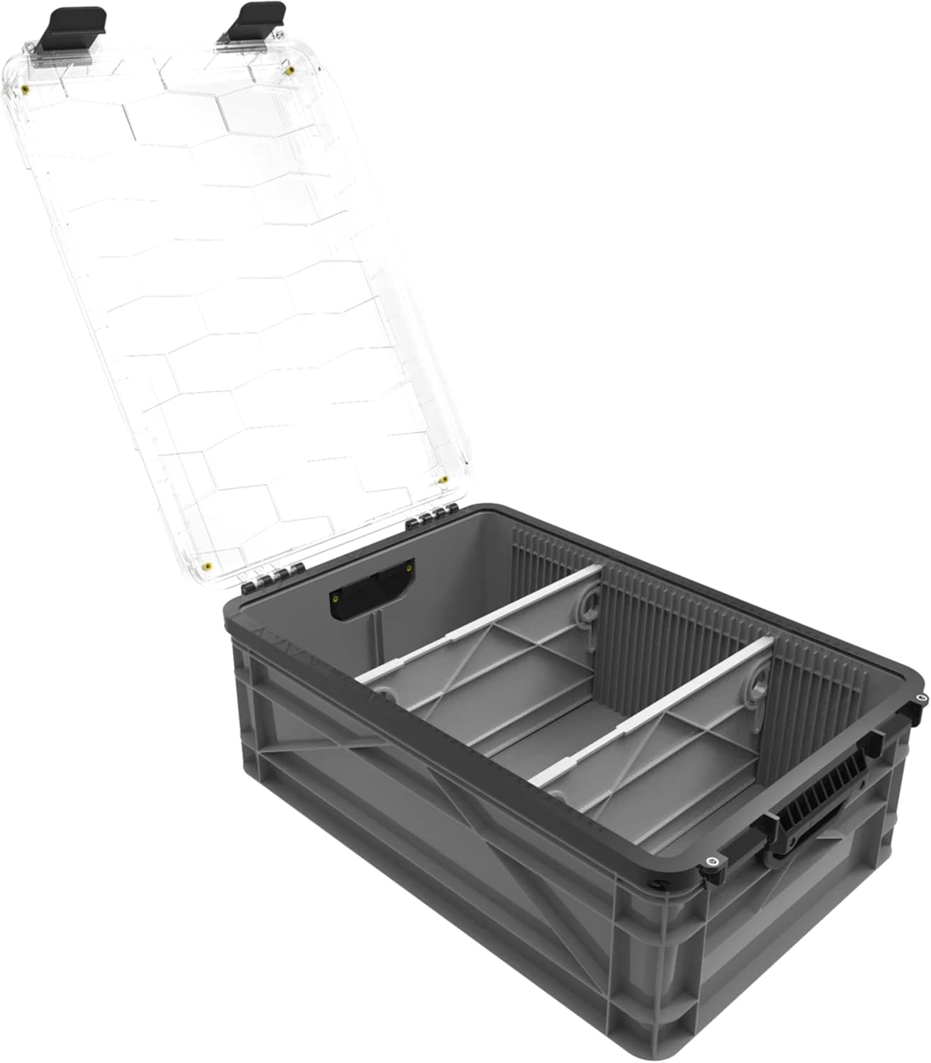 SIDIO Weather Resistant Stackable Storage Bins for Organization - Half-Size Plastic Bin with Dividers for Garage Organization, Home Storage - Heavy Duty Organizer Box (Gray)