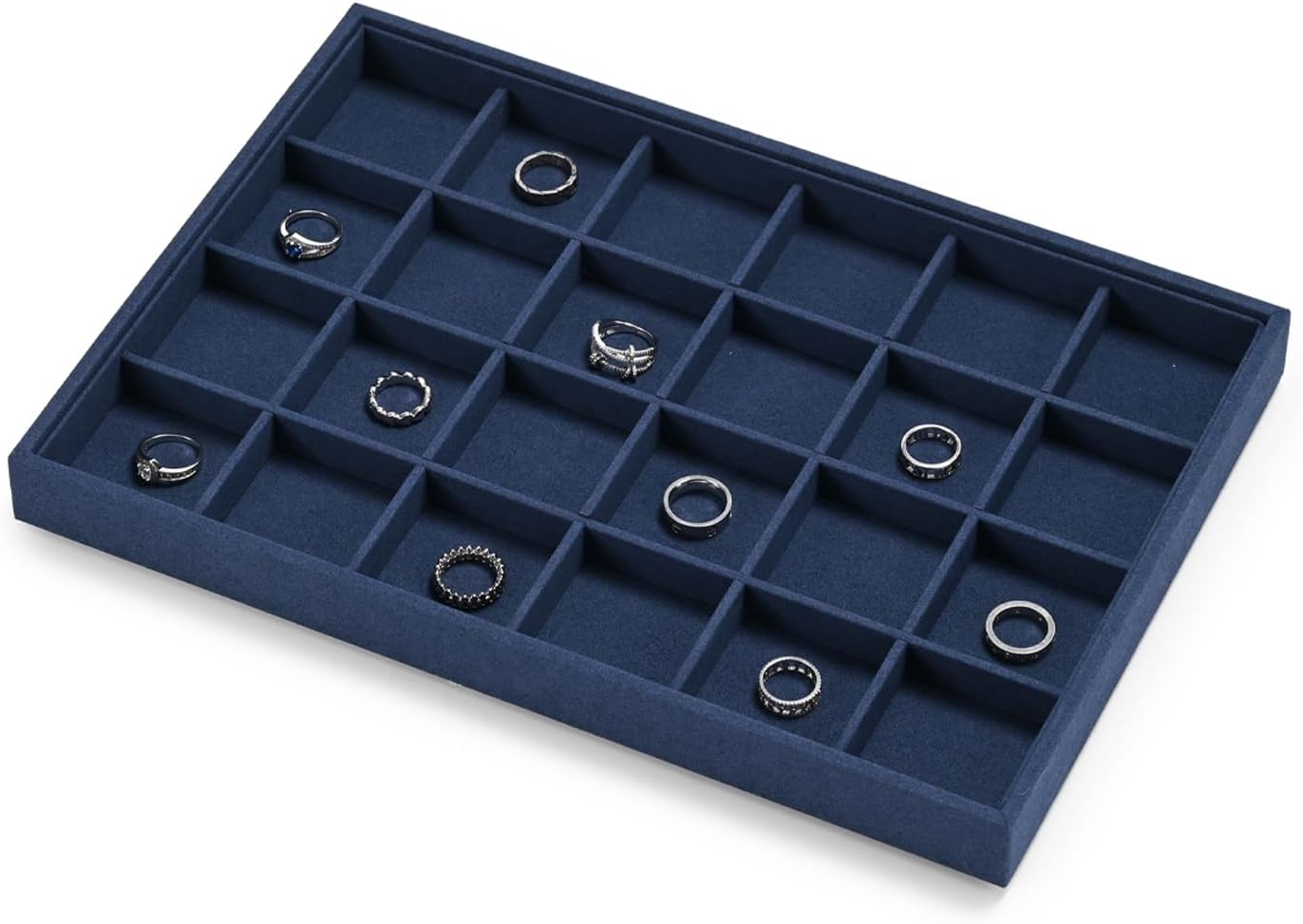 24 Grids Jewelry Tray Earring Organizer Tray Microfiber Jewelry Display Tray Ring Earrings Holder Trays Jewelry Drawer Organizer for Ring Earrings Holder Storage Display Tray