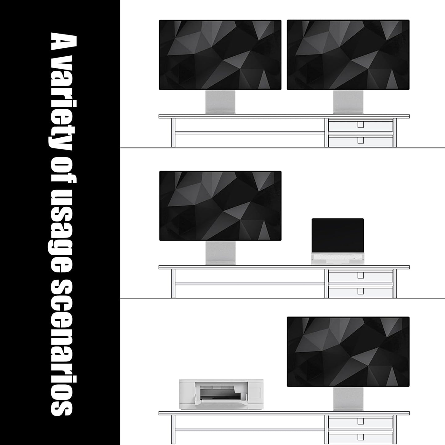 Dual‑Tier Monitor Stand Riser with Drawers, Desktop Organizer Shelf Storage for Computer Screen 2 Monitors, Supports for PC Computer Monitor, Printer, Heavy TV Riser Beige and White