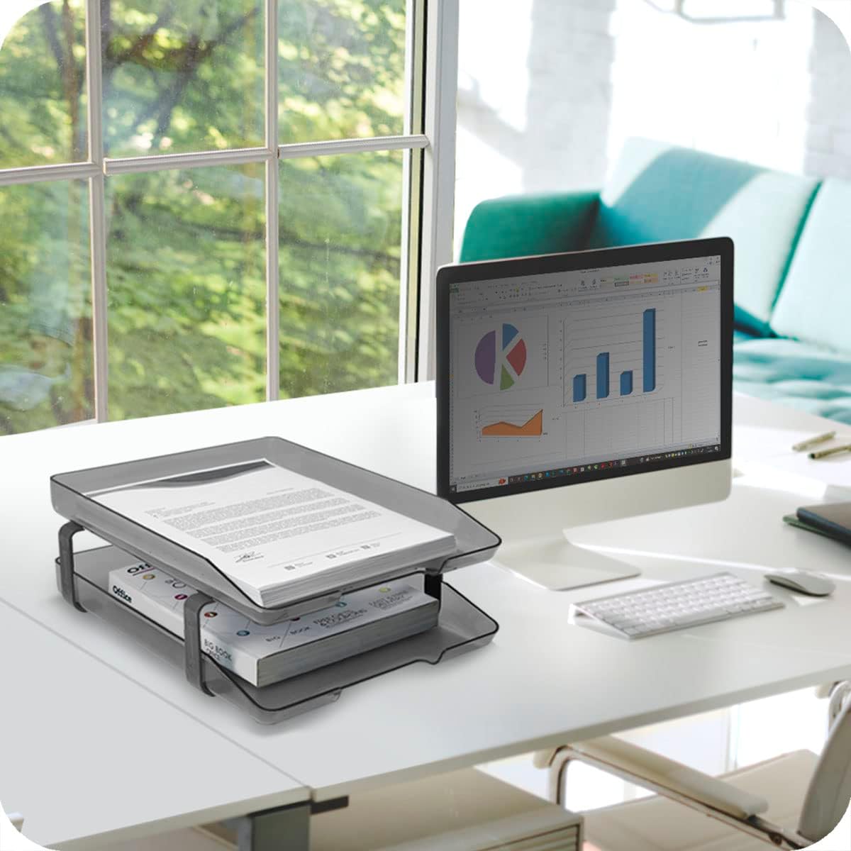 Acrimet Traditional 2 Tier Letter Tray, Front Load Design, A4 Letter Size, Desktop Organizer (Plastic) (Smoke Color)