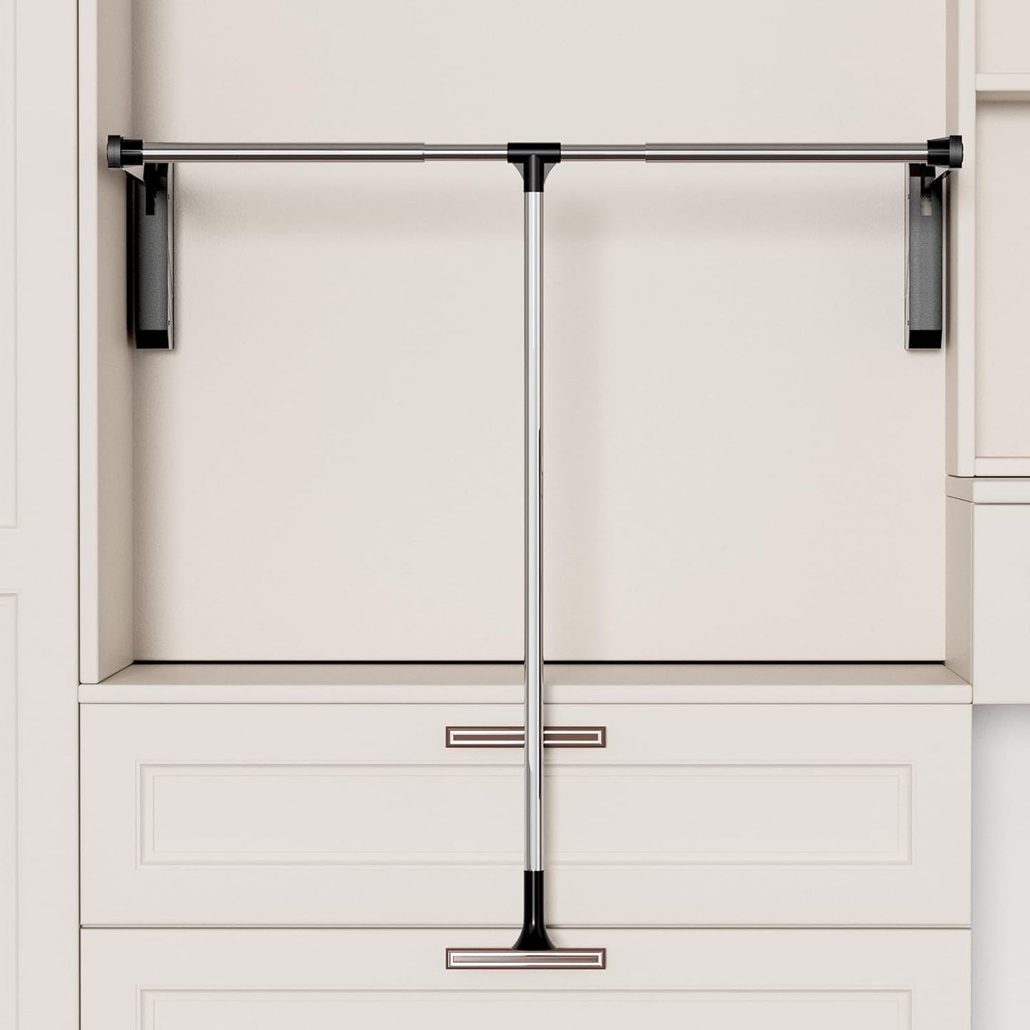 Pull Down Closet Rod, 33 lbs Load Capacity Stainless Steel Clothes Hanging Rod, Adjustable 33-45 Inch Soft-Close Wardrobe Lift Rail Organizer for Bedroom Laundry Room