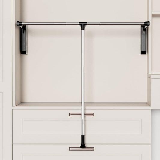 Pull Down Closet Rod, 33 lbs Load Capacity Stainless Steel Clothes Hanging Rod, Adjustable 33-45 Inch Soft-Close Wardrobe Lift Rail Organizer for Bedroom Laundry Room