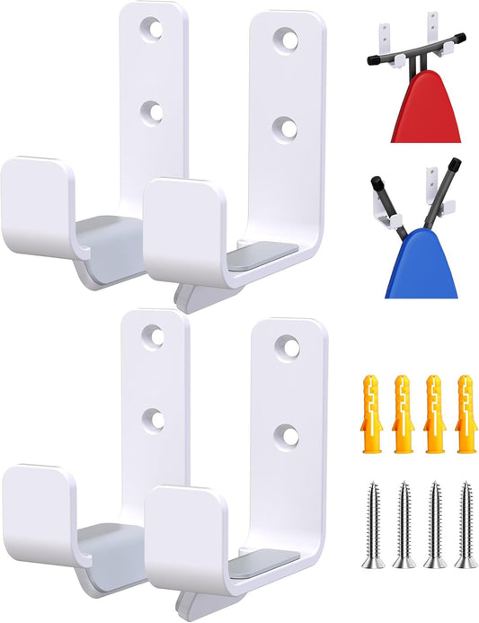 2PCS Ironing Board Holder Wall Mount White, Stainless Steel Ironing Board Hanger for Laundry Room, Adjustable Distance Holder Hook