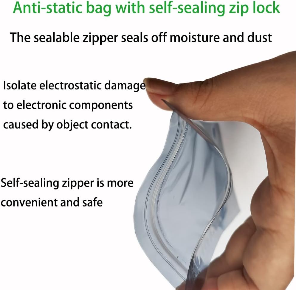 100pcs Antistatic Bags 3.93x5.9in/10x15cm, Resealable ESD Bag, Suitable for CPU SSD Hard Disk and Various Electronic Devices