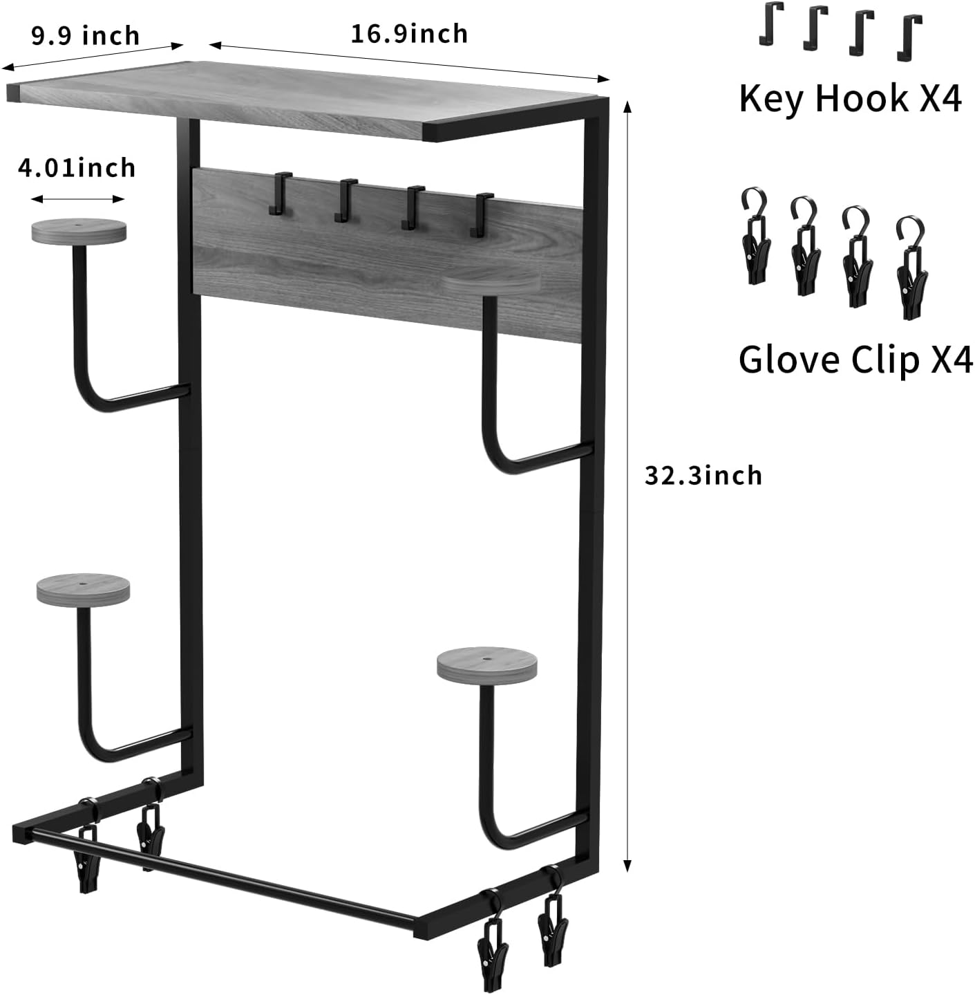 Motorcycle Helmet Holder Wall Mounted, Helmet Holder Wall Mount with Helmet Rack, 4 Glove Chips and 4 hooks, Rustic Helmet Holder and Motorcycle Helmet Rack for Most of Helmet and Clothes (Grey)