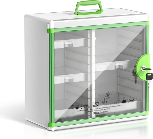 Glosen Medicine Cabinet Locking Medicine Cabinet Wall Mounted【 Green 13.6 x 13.4 x 6.5 Inch 】 Portable Storage Container Big Capacity