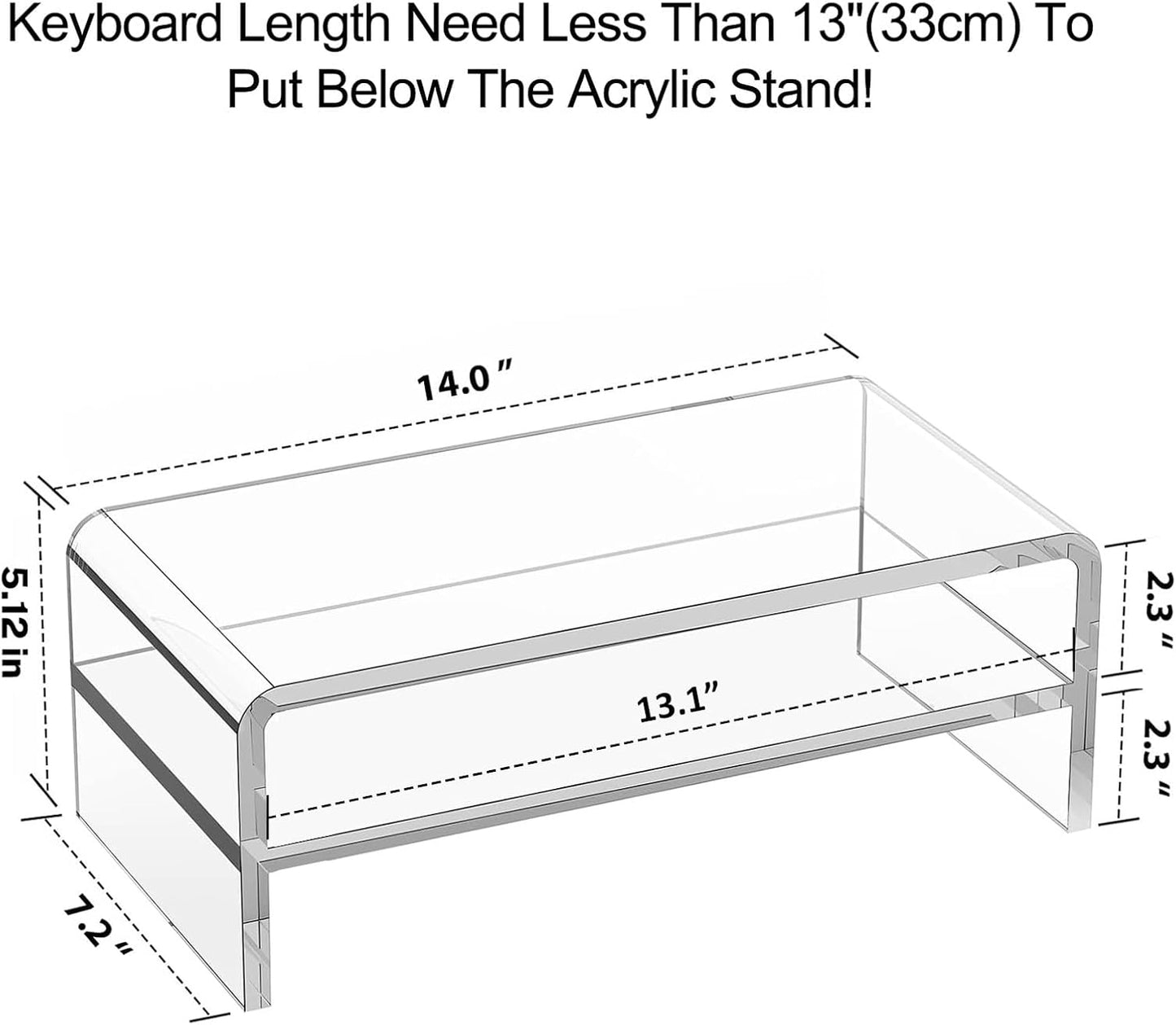 Acrylic Monitor Stand, 2 Tiers Clear Monitor Riser Computer Stand for Office, Home, Office, 5.12 Inches Hight PC Desk Stand for Keyboard Storage, Premium Platform for Laptop Printer TV Screen