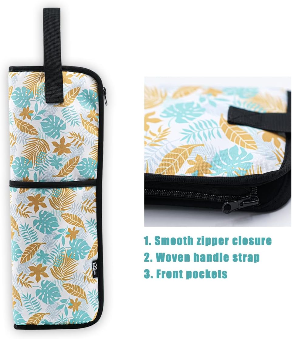 WK IEASON Hair Flat Iron Case Holder Canvas Bag Heat Resistant Curling Iron Straightener Holder Bag for Hair Tools Curling Iron Organizer Bag (Floral print-Fabric bag)