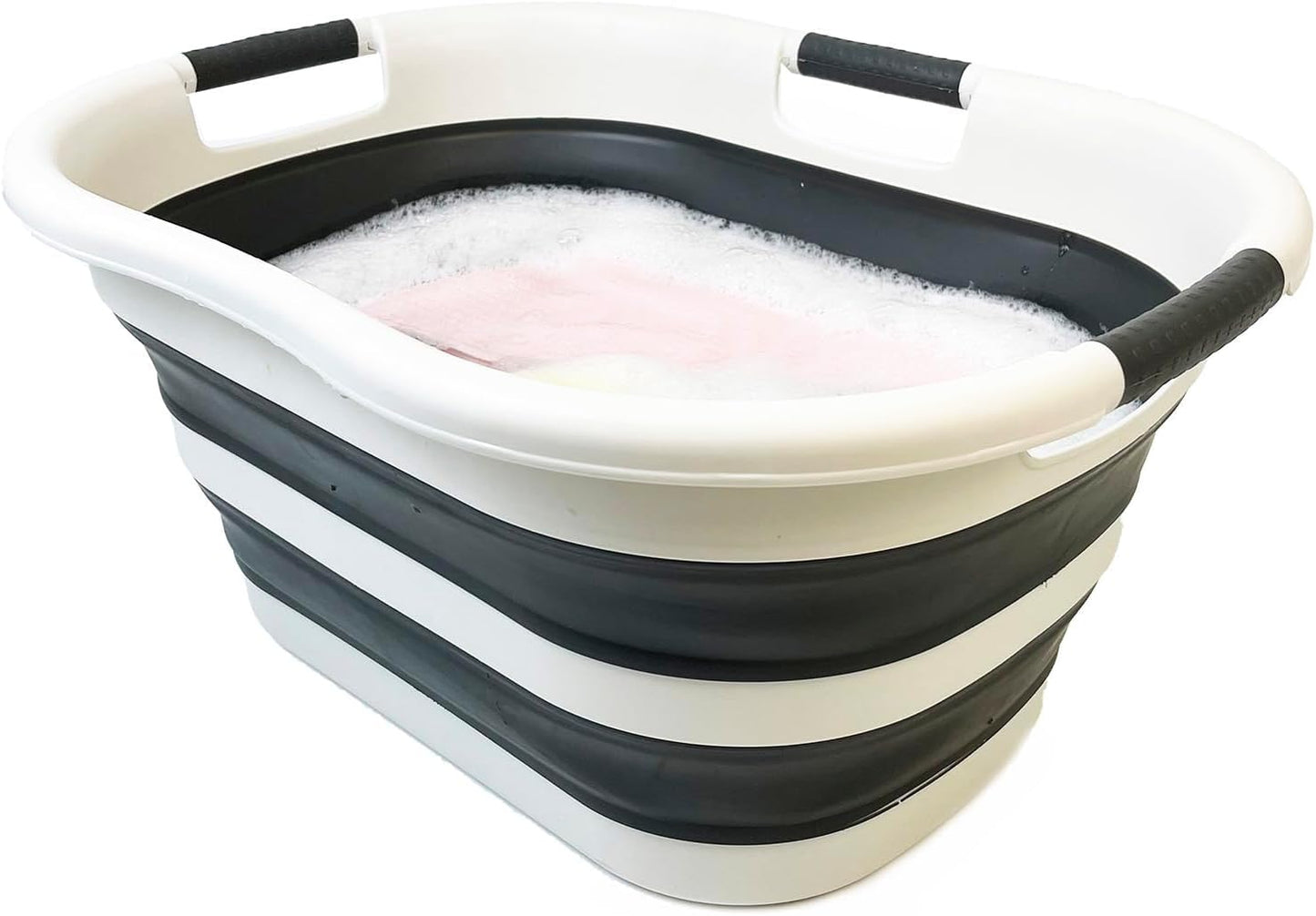 SAMMART 40L (10.5 gallon) Collapsible Plastic Laundry Basket - Foldable Storage Container- Portable Washing Tub - Space Saving Hamper (1, Grey/Washed Black)