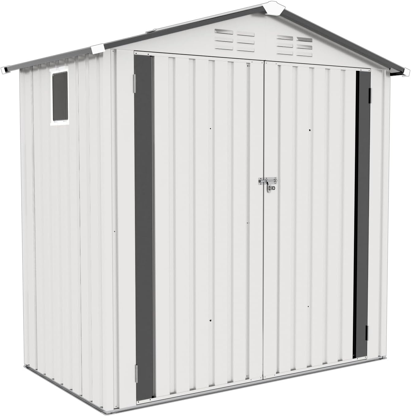 Metal Storage Shed, 6X3.6 FT Lockable Outdoor Tool Shed with Air Vent and Clear Windows, Galvanized Steel Garden Shed for Backyard, Patio, Garden, Bike Storage or Outdoor Use, White