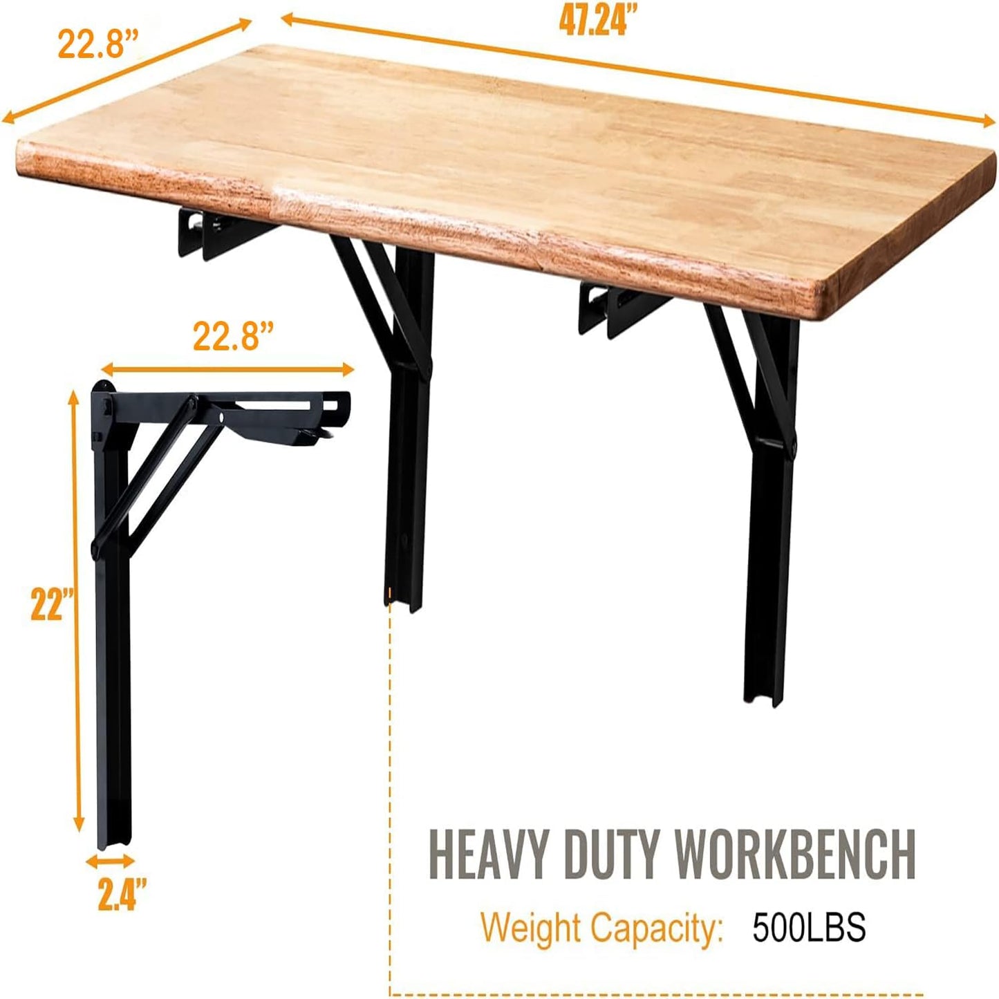 Wallmaster Wall Mounted Folding Workbench Heavy Duty Fold Down Table Utility Bench Solutions Laundry Shelf Wall Desk with Metal Shelf Bracket (47.24 x 19.68 x 24 Inch)
