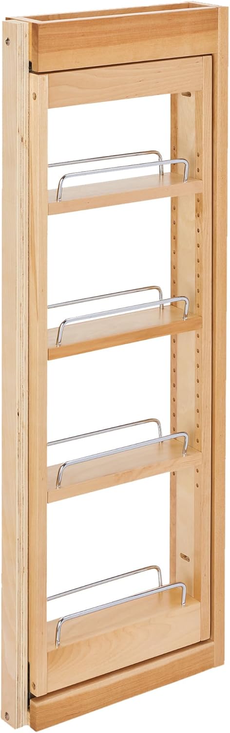 Rev-A-Shelf Kitchen Cabinet Pullout Wall Filler Wooden Organizer Slide Out Pantry Storage w/Soft-Close in Multiple Sizes, 3 x 33 In, 432-WFBBSC33-3C