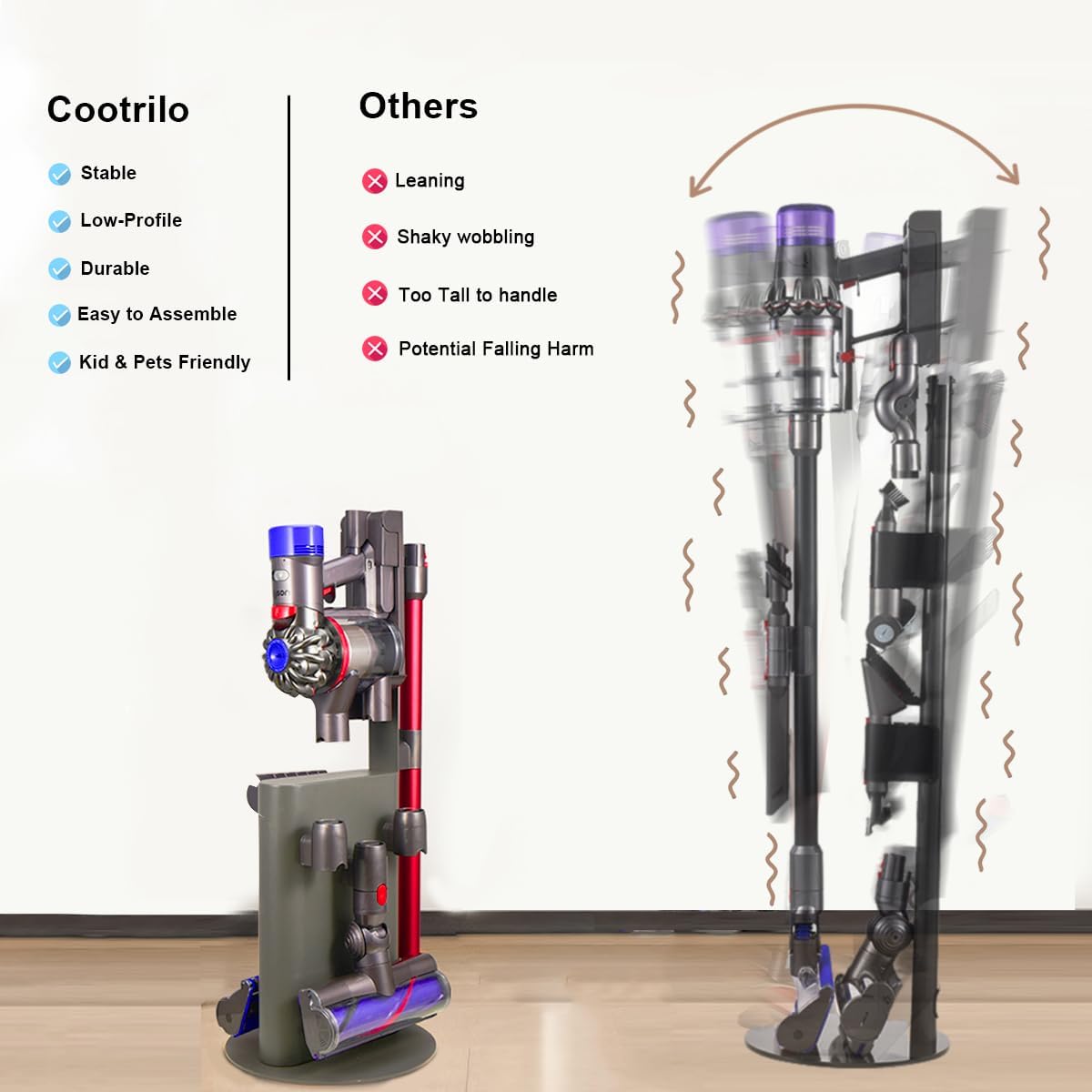 Vacuum Stand Holder for Dyson V15 V11 V10 V8 V7 V6 Cleaner, Stable Metal Storage Rack, Drill-Free Organizer Bracket Compatible with Dyson Cordless Vacuum Cleaner and Its Tools, Grey