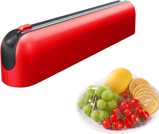 Aluminum Foil & Plastic Wrap Dispenser with Cutter - Easy One-Hand Operation, Space-Saving Kitchen Organizer for Worktops & Cabinets, Magnetic Cling Film Dispenser - Fits 12" Rolls, Red