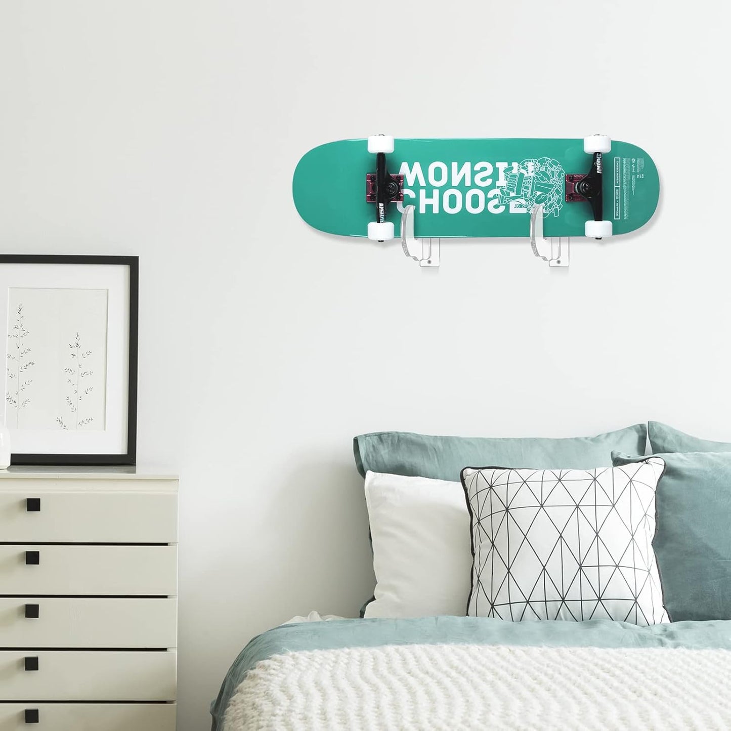 BiJun Skateboard Wall Mount, Snowboard Wall Mount Display, Acrylic Horizontal Skateboards Rack, Skateboard Storage Hanger (Transparent)