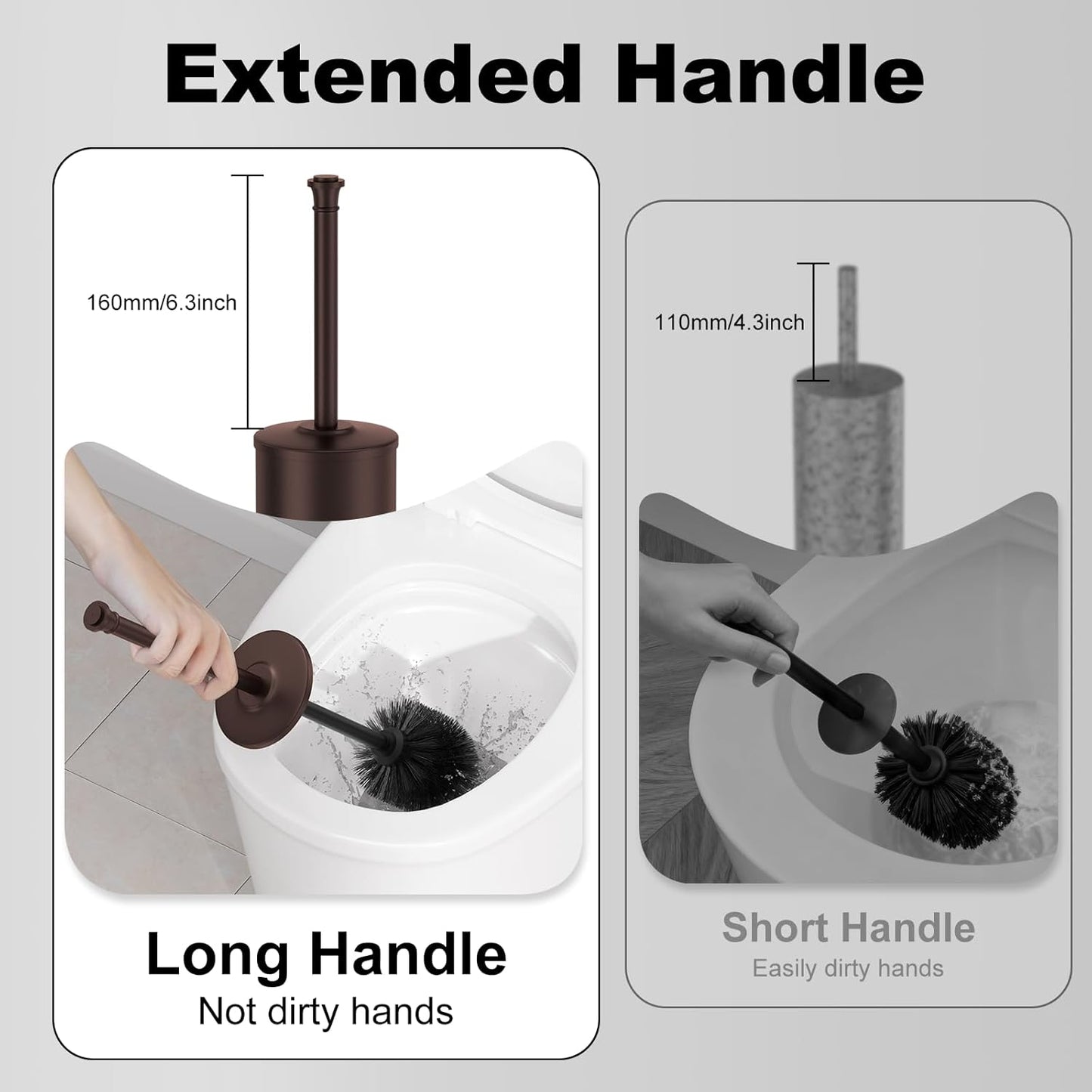 Bronze Toilet Brush and Holder，Extra Long Handled Toilet Brush for Bathroom，Stainless Steel Heavy Duty Toilet Bowl Brush,Removable Inner Bowl,Deep Cleaning Dense Bristles Cleaner Brush -Space Saving