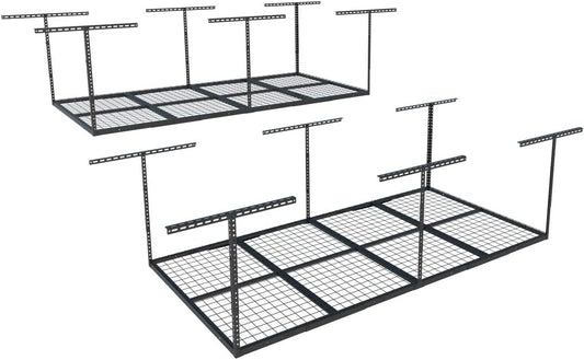 FLEXIMOUNTS 4x8 Overhead Garage Storage Rack, Adjustable Organization System, Heavy-Duty Metal Ceiling Racks, 2 pack, Black, Classic Series