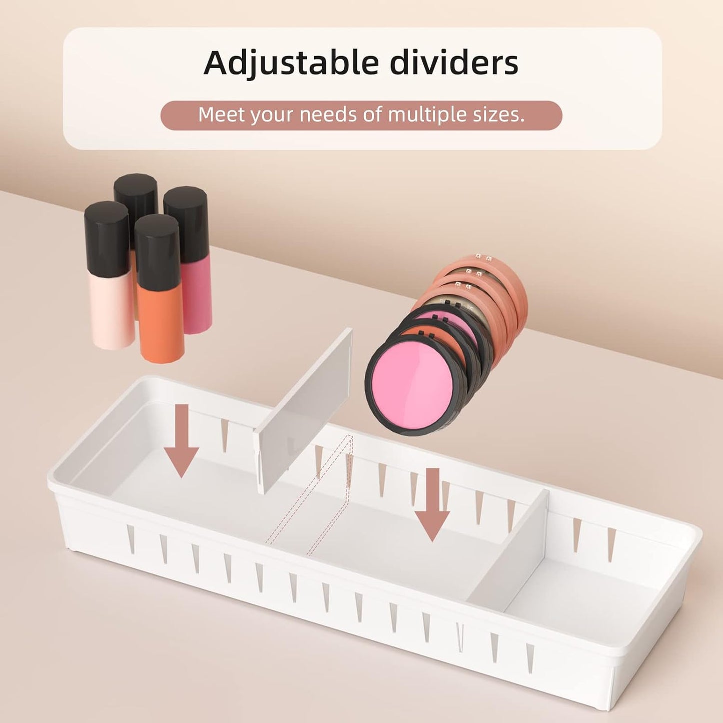 6 PCS Desk Drawer Organizer, Bathroom Drawer Organizer Trays with Dividers Adjustable, Makeup Organizer Bins for Vanity Clothes Junk Kitchen Utensil