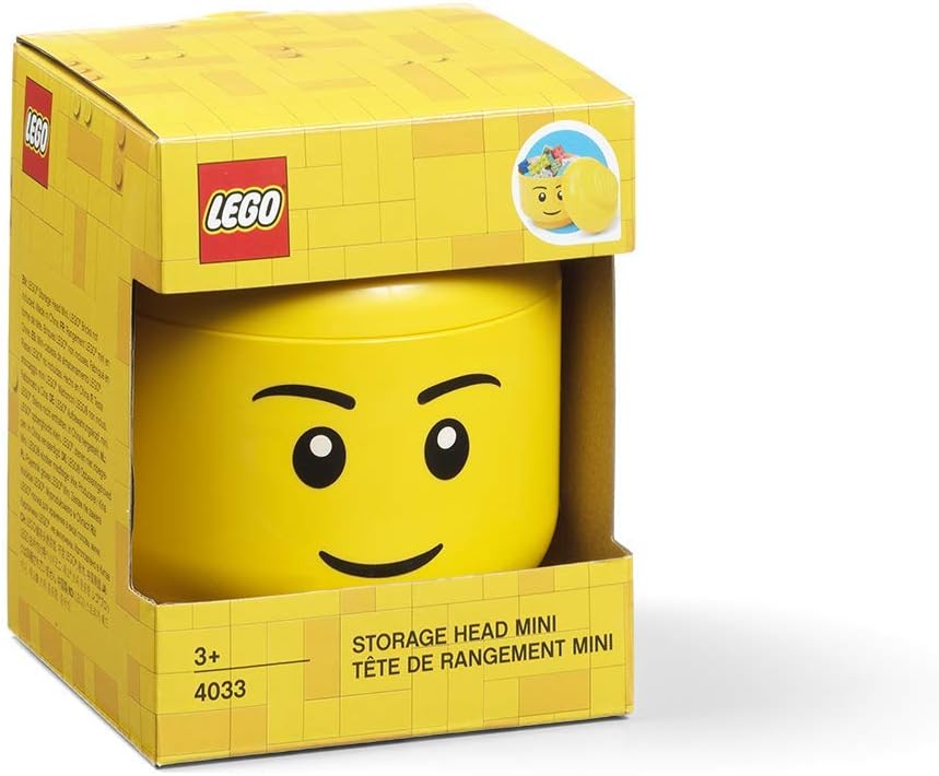 Room Copenhagen, Lego Storage Heads Stackable Storage Container - Buildable Organizational Bins for Kid’s Toys and Accessories - 4.02 x 4.02 x 4.53in - Mini, Boy, Holds 100 Bricks
