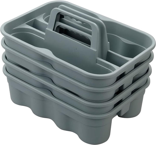 Kekow 4-Pack Plastic Storage Caddy, Carry Caddy with Handle, Gray