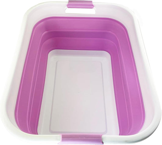 SAMMART 41L (10.8 gallon) Collapsible Plastic Laundry Basket - Foldable Pop Up Storage Container/Organizer - Portable Washing Tub - Space Saving Hamper/Basket (Rectangular, White/Pale Purple)