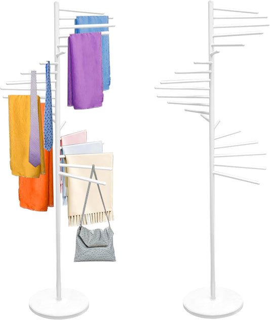 Royxen Scarf Organizer 20 Tiers, Scarf Display Stand with Spiral Design,Hijab Organizer 60" Height, Purse Holder, Scarf Holder Racks for Clothing Store, Home (White)
