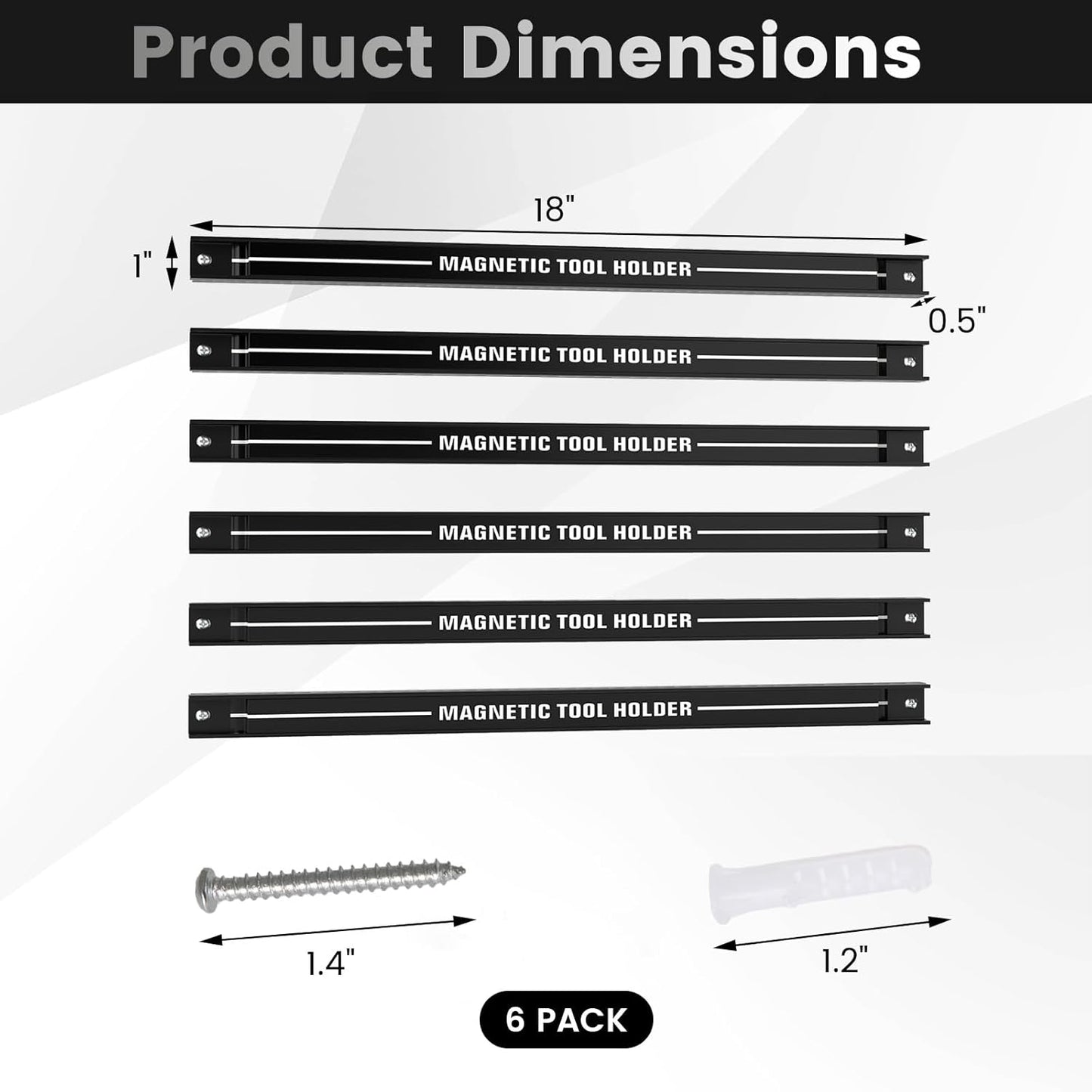 Goplus 6PCS 18" Magnetic Tool Holder, Wall Mounted 176LBS Capacity Magnetic Tool Organizer, Heavy Duty Metal Tool Rack, Tool Magnet Bar, Magnetic Tool Holder Strip for Garage Workshop