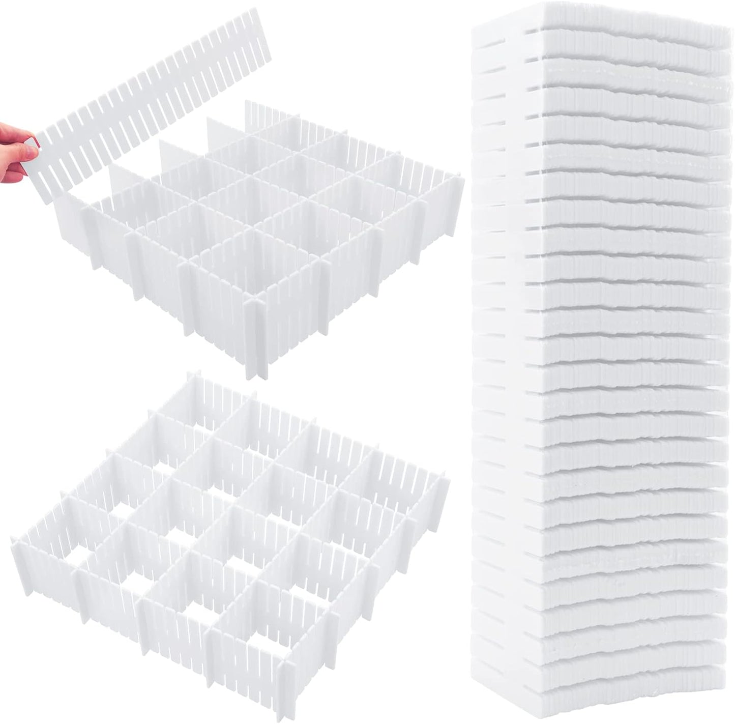 45 Pack Drawer Dividers, Plastic Adjustable Drawer Storage Organizer for Tidying Clutter Socks, Underwear, Makeup, Kitchen, Dresser White