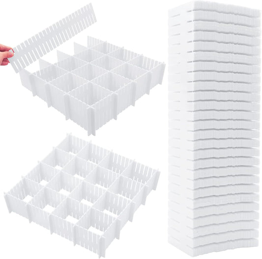 45 Pack Drawer Dividers, Plastic Adjustable Drawer Storage Organizer for Tidying Clutter Socks, Underwear, Makeup, Kitchen, Dresser White