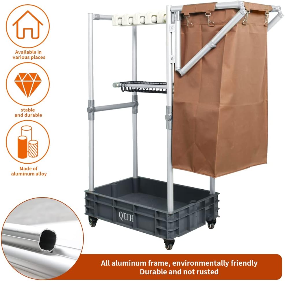 Janitorial cart Housekeeping cart Cleaning Cart on Wheels Housekeeping Caddy with Shelves Broom mop Holder